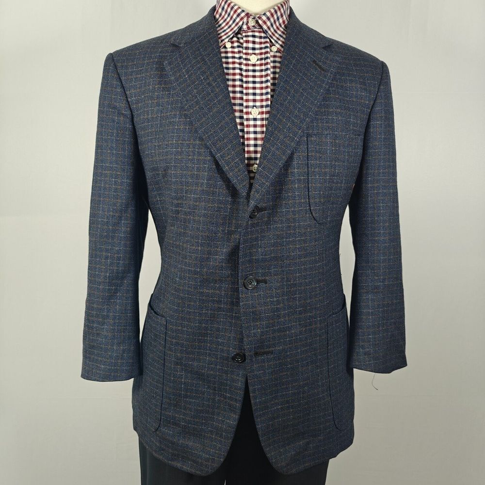 Royal Classics Tom James Men's Sport Coat‎ Blazer Two Button Navy Check Wool 44S